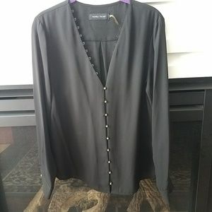 Ivanka Trump black long sleeve blouse gold buttons